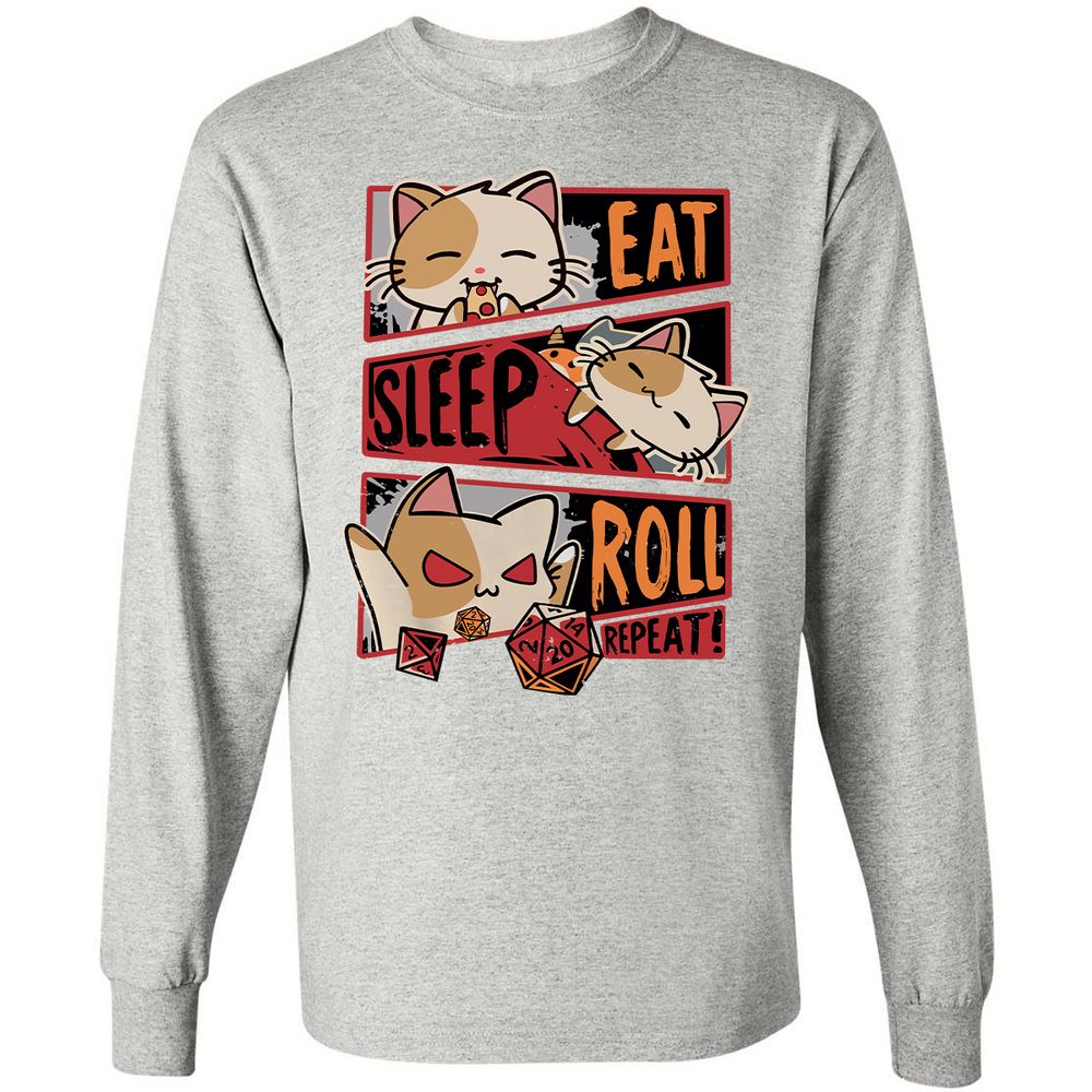 Eat Sleep Roll Repeat Long Sleeve T-Shirt - Ash - 7