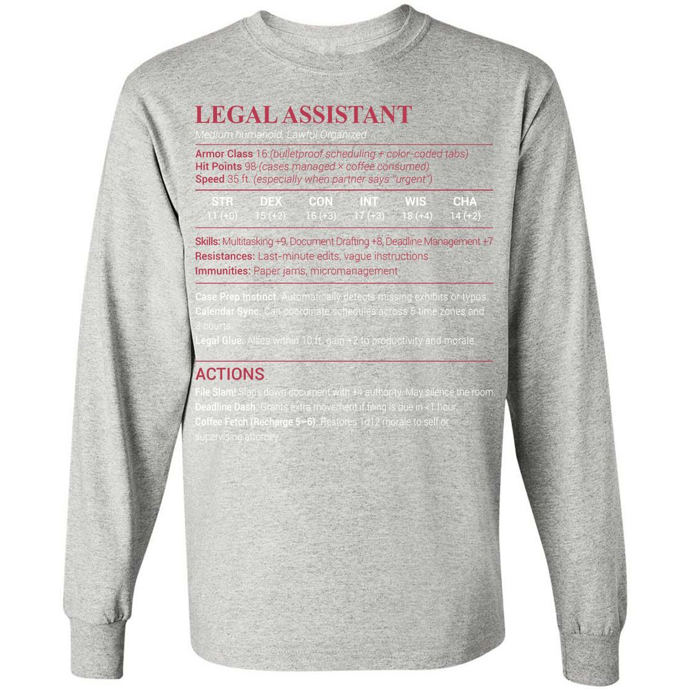 Legal Assistant Long Sleeve T-Shirt - Ash - 7