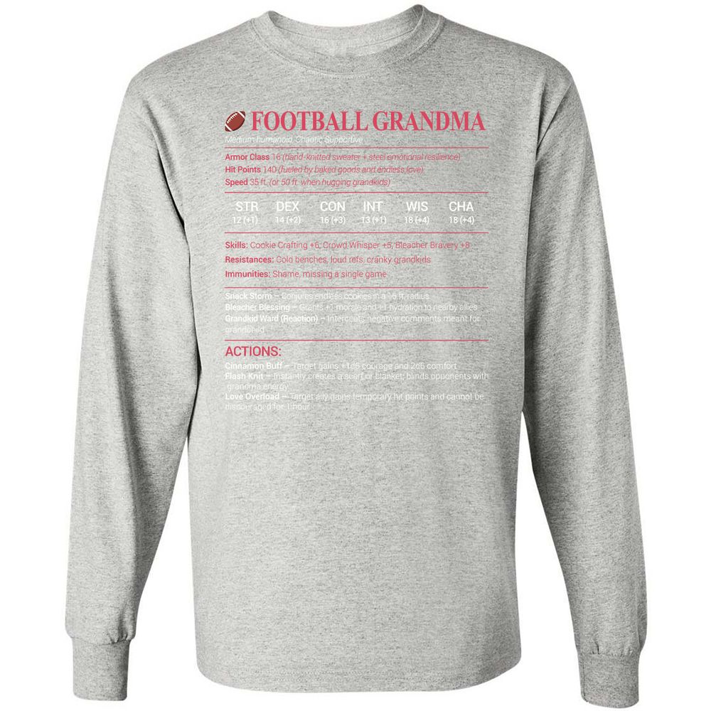 Football Grandma Long Sleeve T-Shirt - Ash - 7
