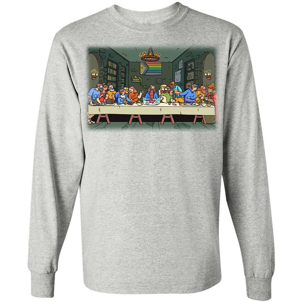 DnD Characters Pride Themed The Last Supper Shirt Long Sleeve T-Shirt - Ash - 7