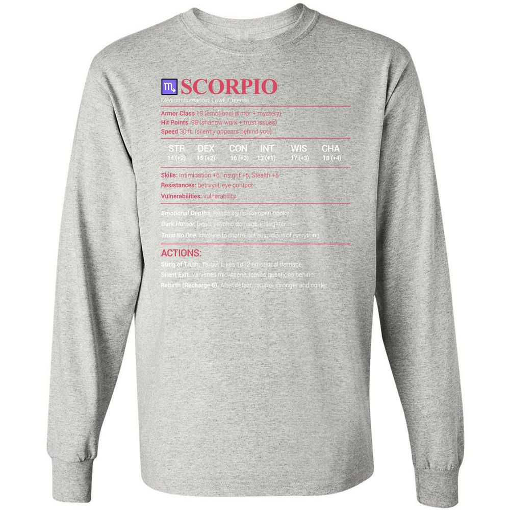 Scorpio Stats Long Sleeve T-Shirt - Ash - 7