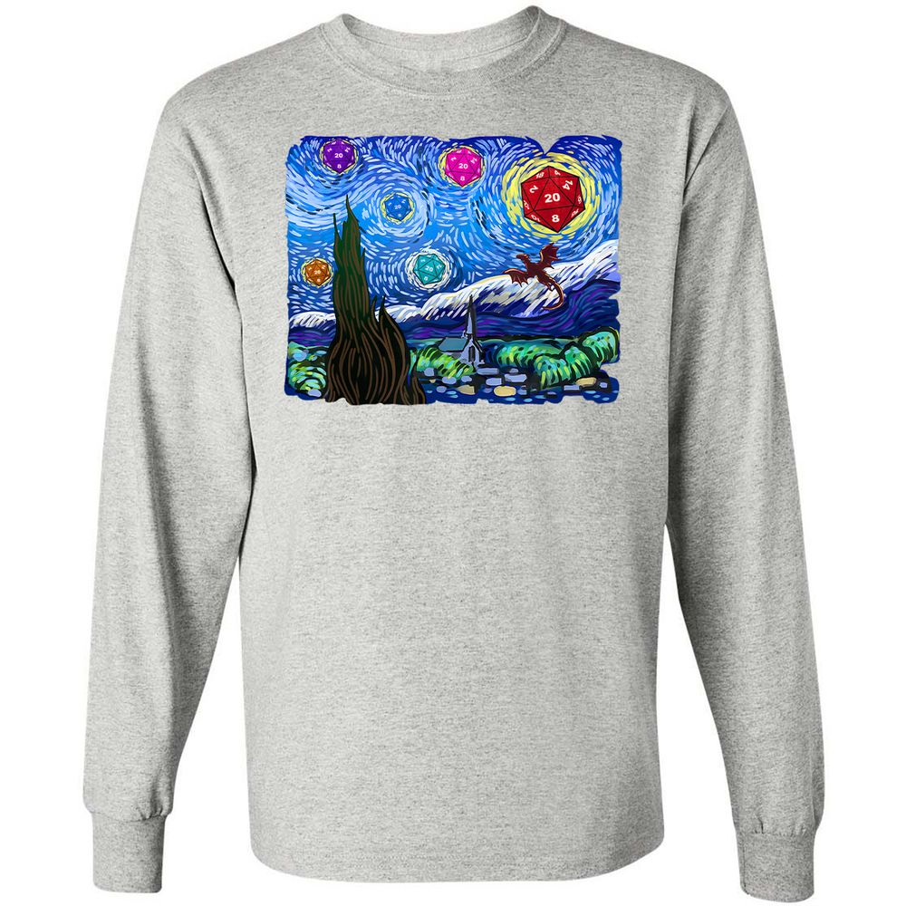 Dragon Starry Night Long Sleeve T-Shirt - Ash - 7