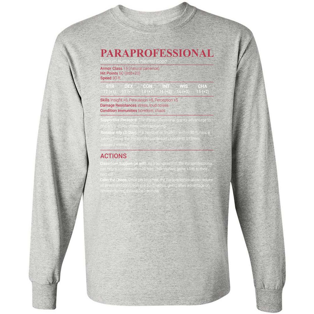 Paraprofessional Long Sleeve T-Shirt - Ash - 7