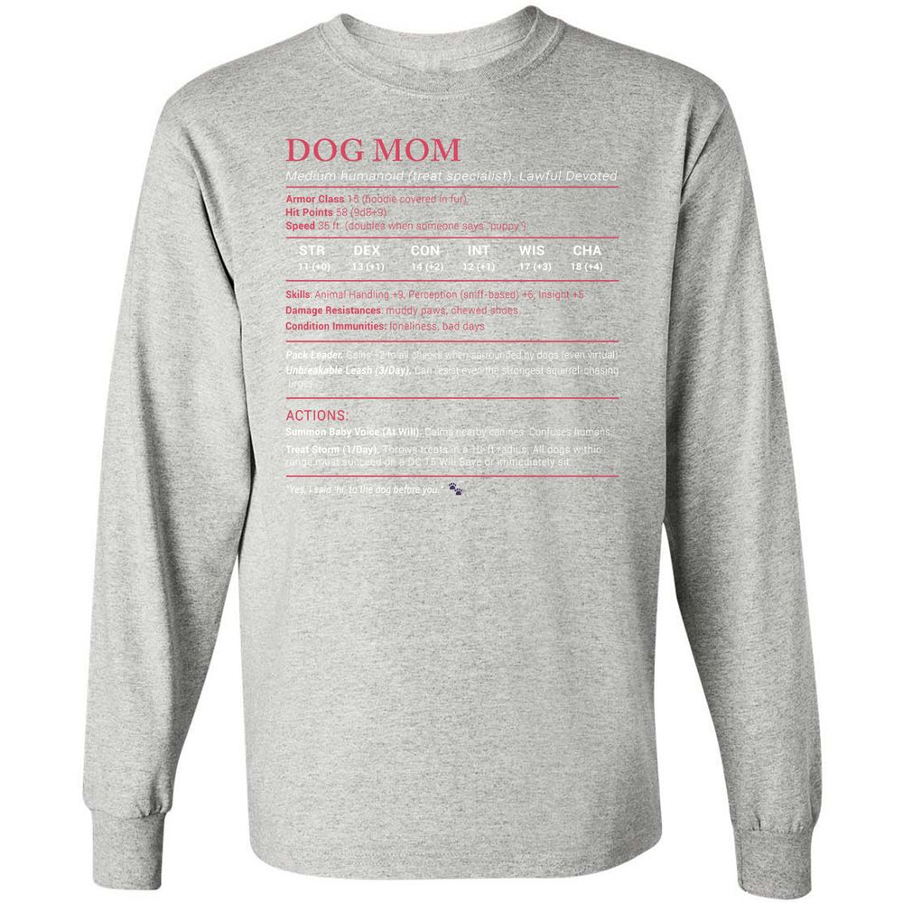 Dog Mom Stats Long Sleeve T-Shirt - Ash - 7