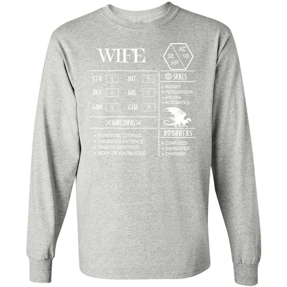 Wife Stats 2 Long Sleeve T-Shirt - Ash - 7