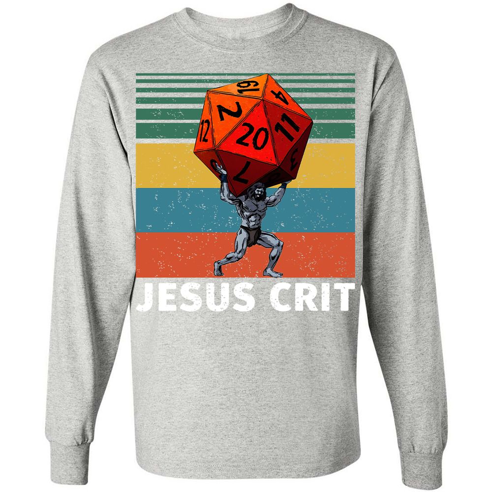 Jesus Crit Long Sleeve T-Shirt - Ash - 7