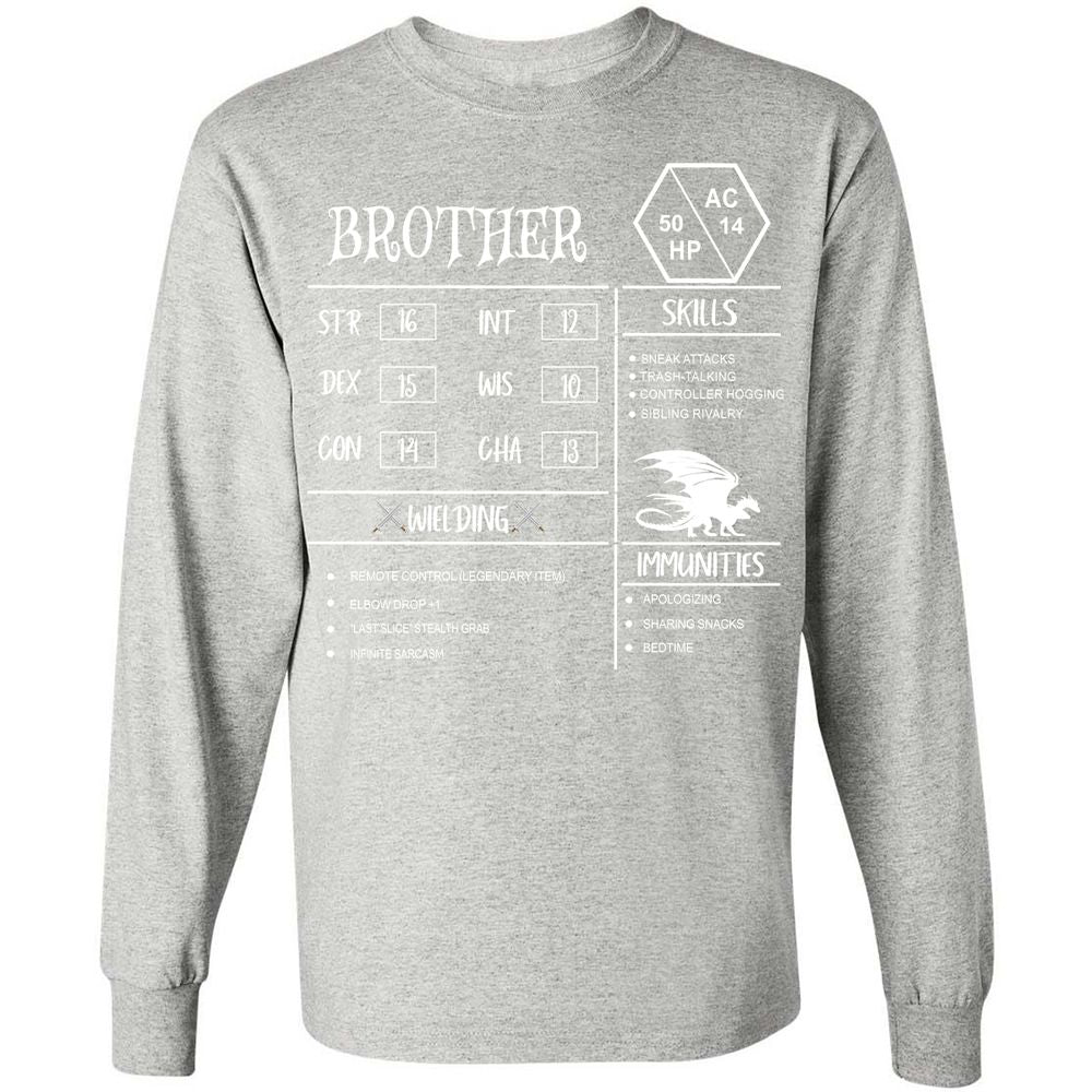 Brother Stats Long Sleeve T-Shirt - Ash - 7