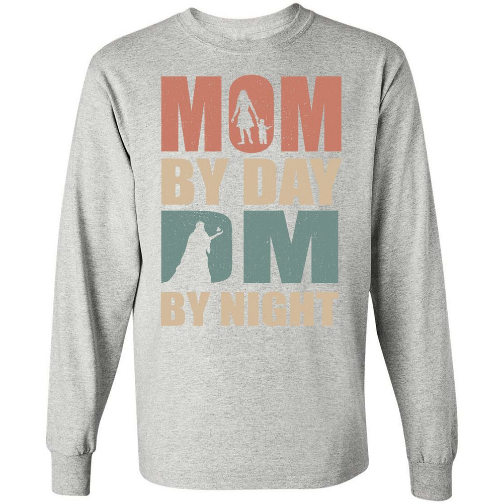 Mom By Day DM By Night Long Sleeve T-Shirt - Ash - 7
