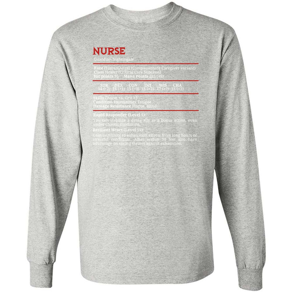 Nurse Stats Long Sleeve T-Shirt - Ash - 7