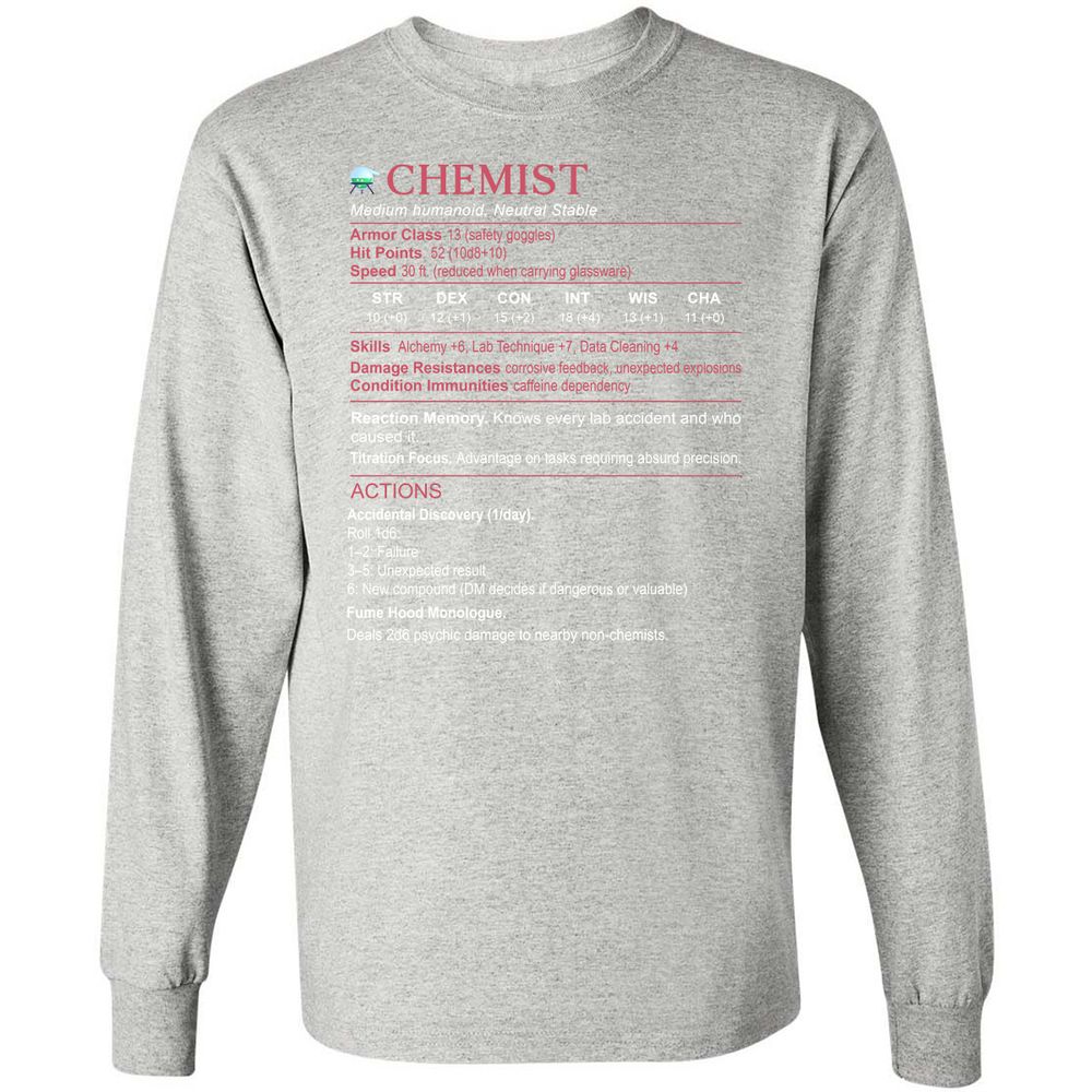 Chemist Stats Long Sleeve T-Shirt - Ash - 7