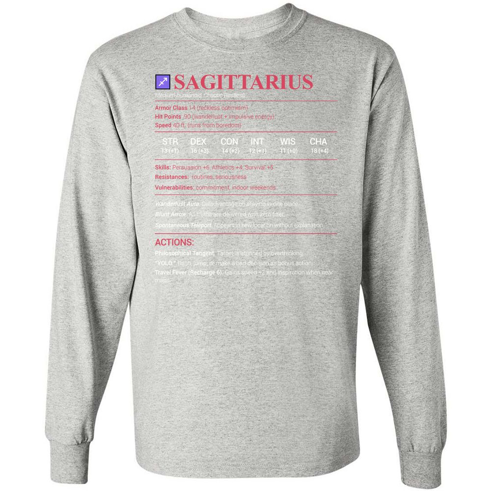 Sagittarius Stats Long Sleeve T-Shirt - Ash - 7