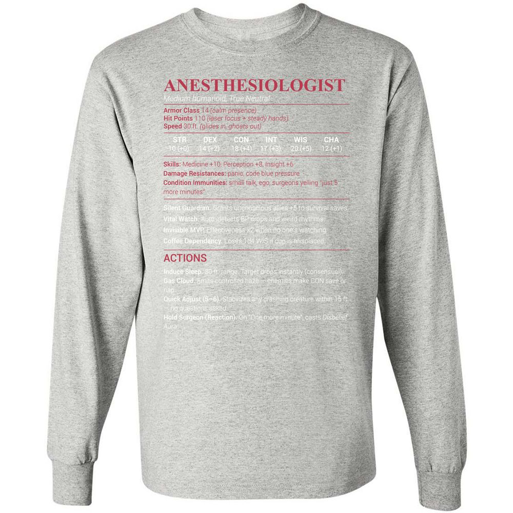 Anesthesiologist Stats Long Sleeve T-Shirt - Ash - 7