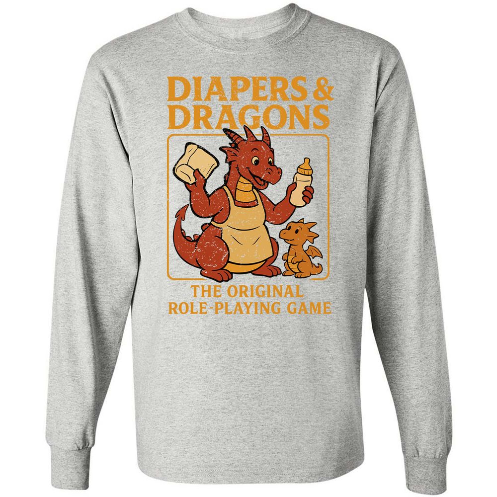 Diapers & Dragons Long Sleeve T-Shirt - Ash - 7