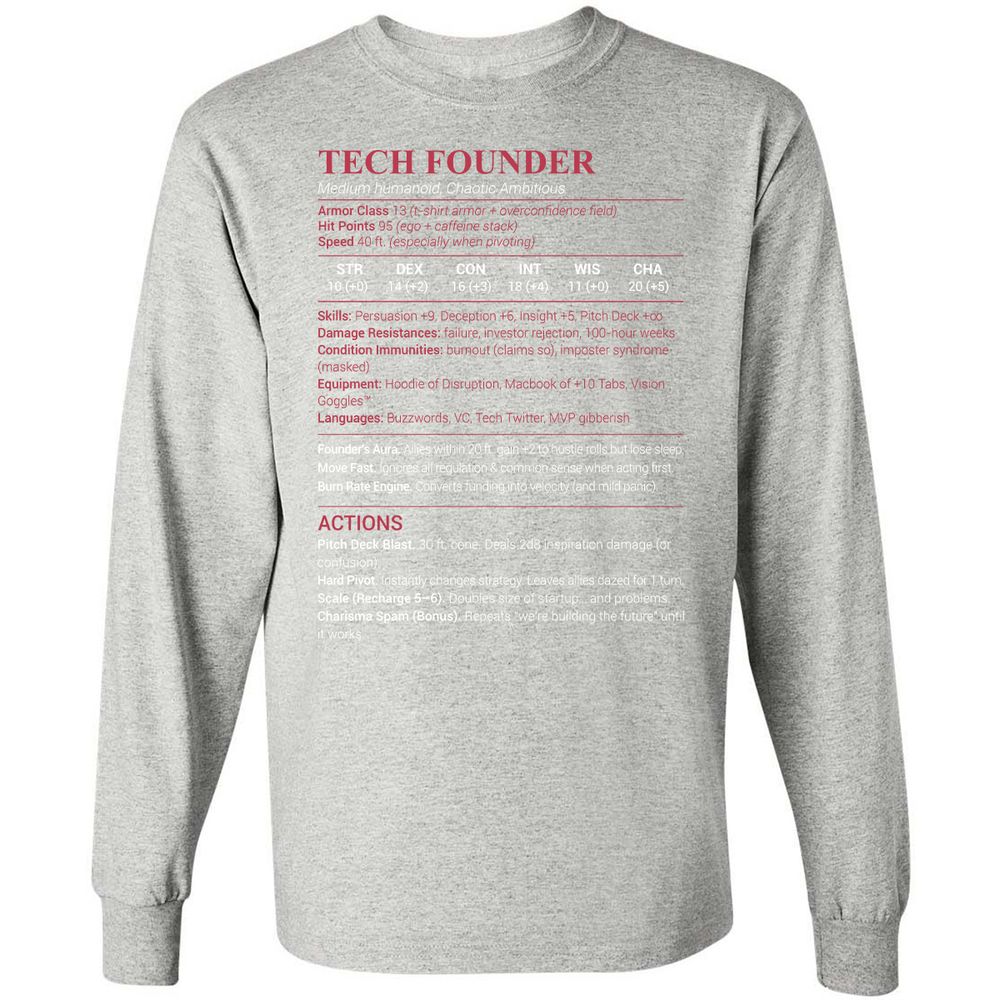 Tech Founder Long Sleeve T-Shirt - Ash - 7