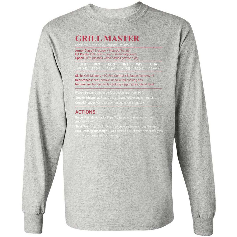 Grill Master Long Sleeve T-Shirt - Ash - 7