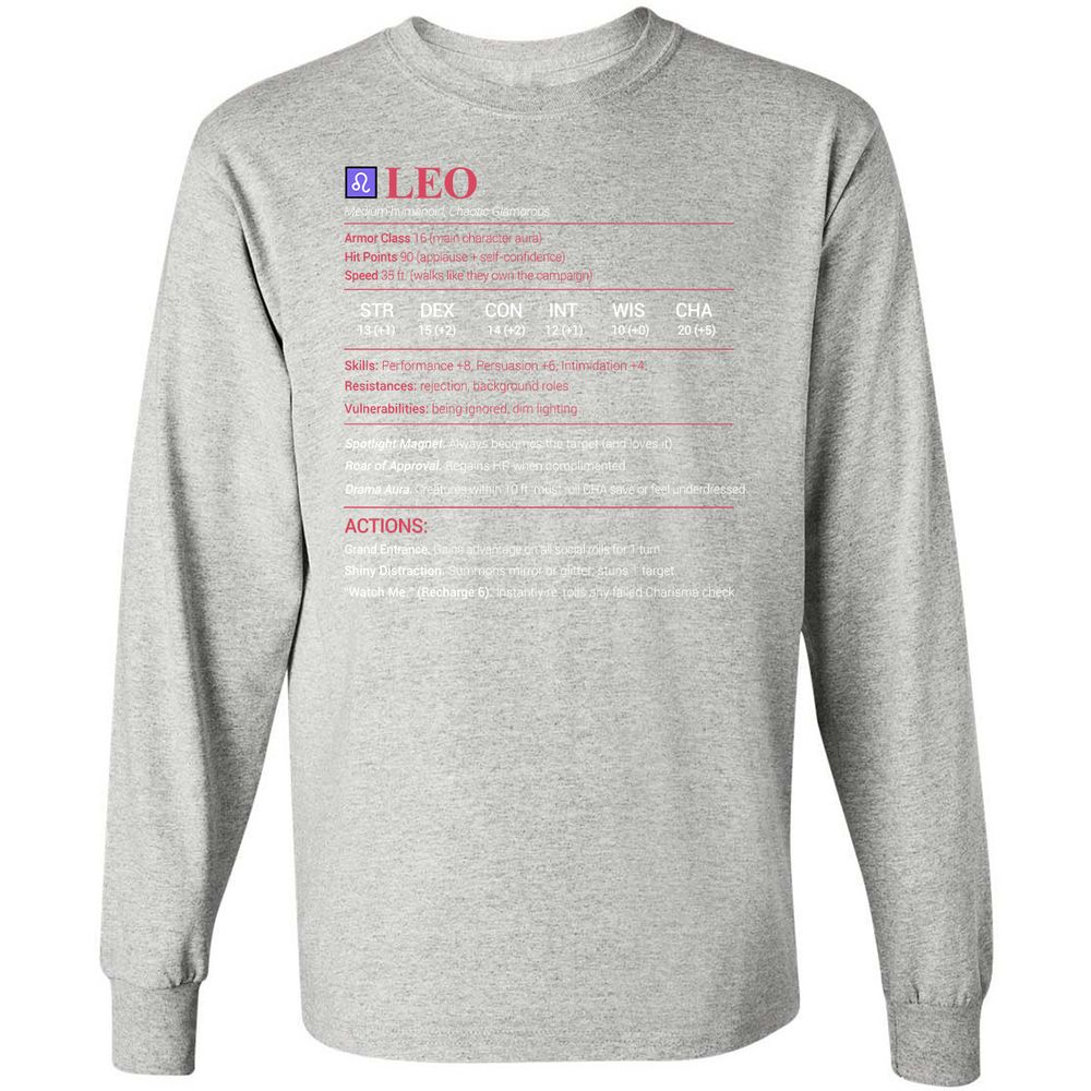 Leo Stats Long Sleeve T-Shirt - Ash - 7