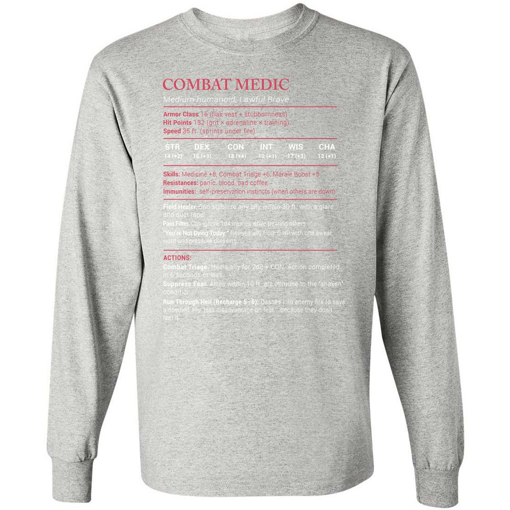 Combat Medic Stats Long Sleeve T-Shirt - Ash - 7