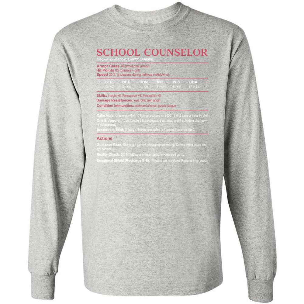 School Counselor Stats Long Sleeve T-Shirt - Ash - 7