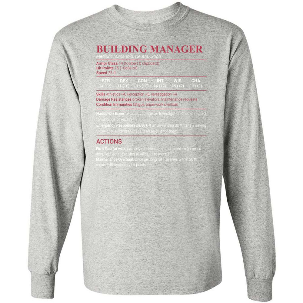 Building Manager Long Sleeve T-Shirt - Ash - 7