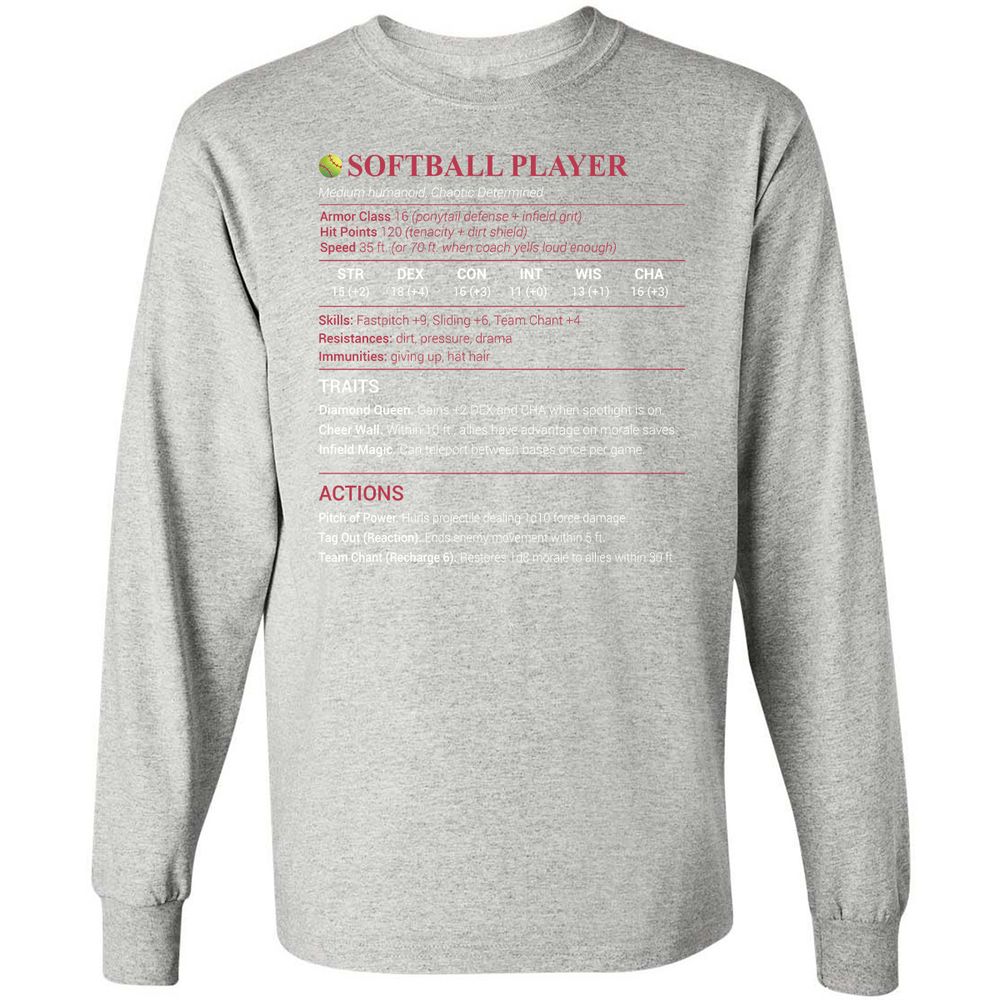 Softball Player Long Sleeve T-Shirt - Ash - 7