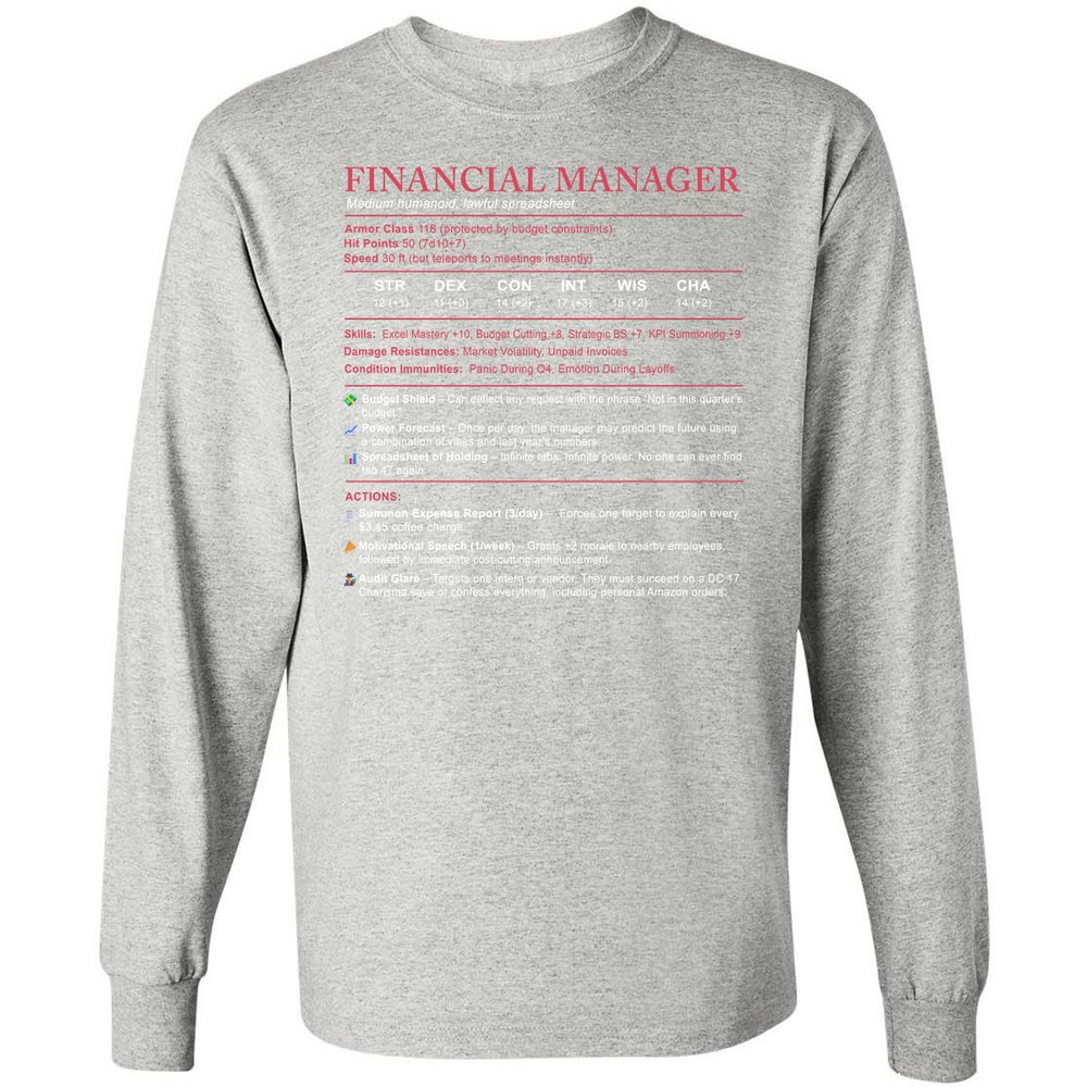 Financial Manager Stats Long Sleeve T-Shirt - Ash - 7