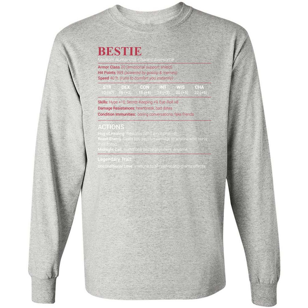 Bestie Stats Long Sleeve T-Shirt - Ash - 7