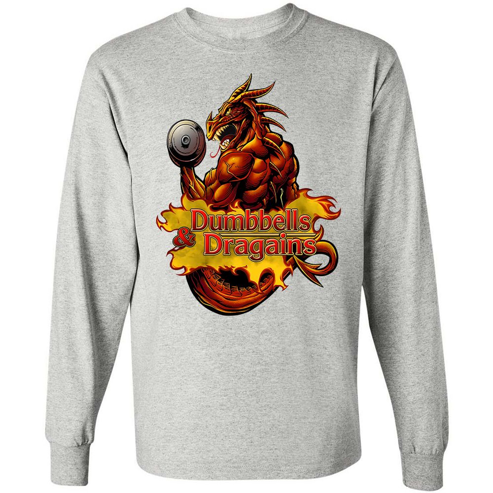Dumbbells & Dragains Long Sleeve T-Shirt - Ash - 7