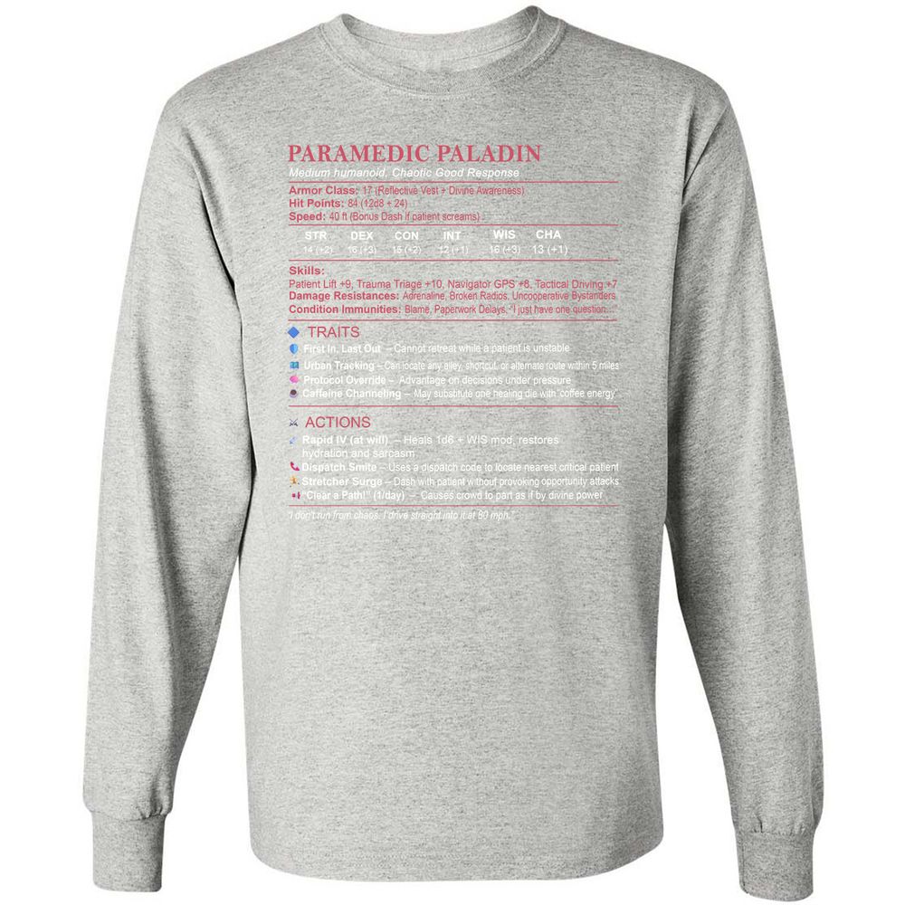 Paramedic Stats Long Sleeve T-Shirt - Ash - 7