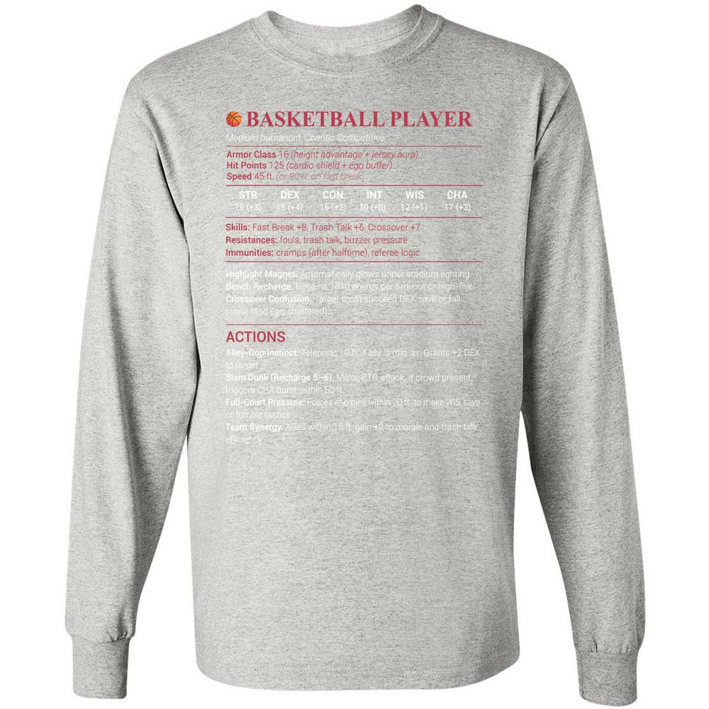 Basketball Player Long Sleeve T-Shirt - Ash - 7