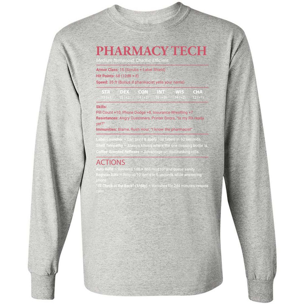 Pharmacy Tech Long Sleeve T-Shirt - Ash - 7