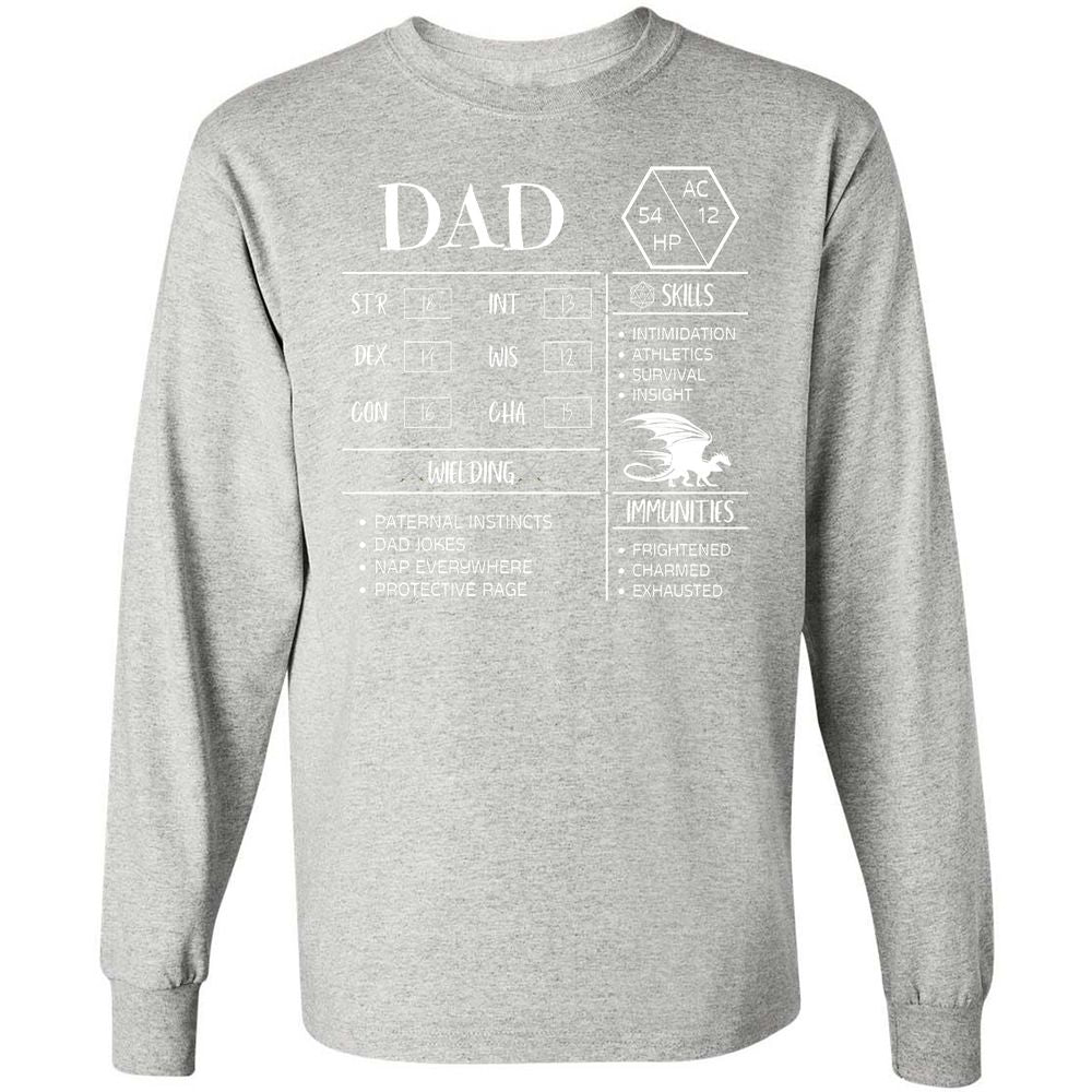 Dad Stats 2 Long Sleeve T-Shirt - Ash - 7