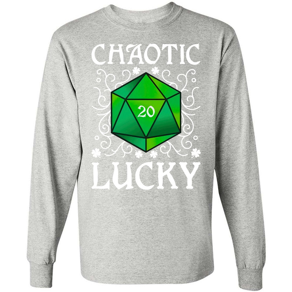 Chaotic Lucky D20 Dice Long Sleeve T-Shirt - Ash - 7