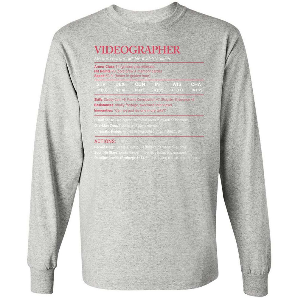 Videographer Stats Long Sleeve T-Shirt - Ash - 7