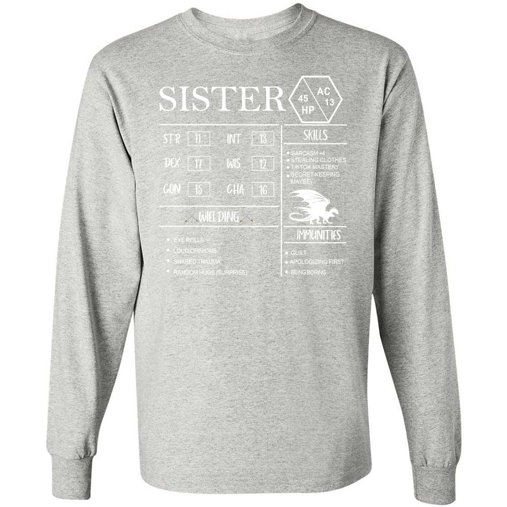 Sister Stats Long Sleeve T-Shirt - Ash - 7
