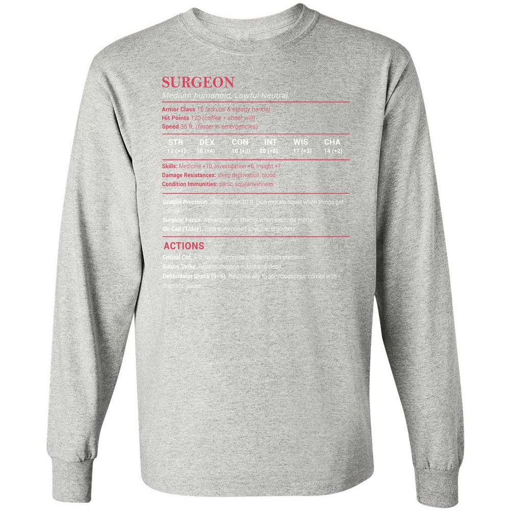 Surgeon Stats Long Sleeve T-Shirt - Ash - 7