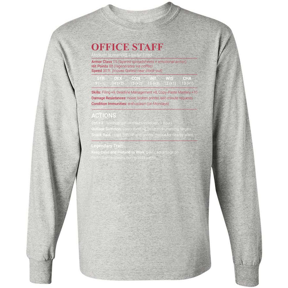 Office Staff Long Sleeve T-Shirt - Ash - 7