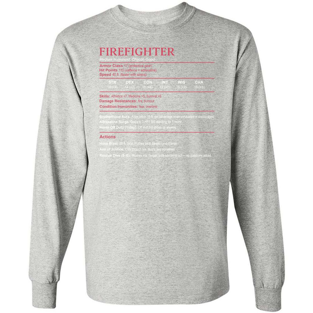 Firefighter Stats Long Sleeve T-Shirt - Ash - 7