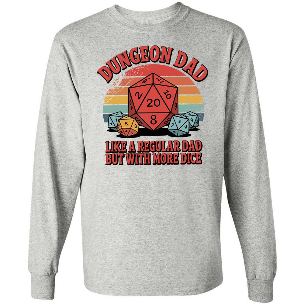 Dungeon Dad With More Dice Long Sleeve T-Shirt - Ash - 7