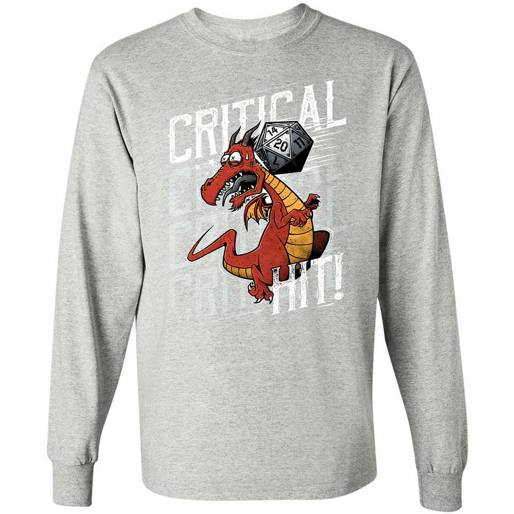 Funny Dragon Critical Hit Long Sleeve T-Shirt - Ash - 7