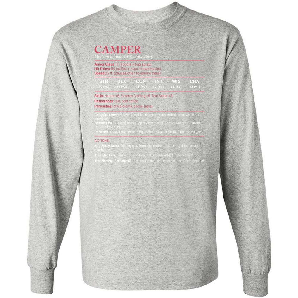 Camper Stats Long Sleeve T-Shirt - Ash - 7