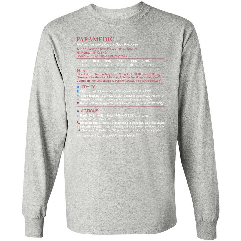 Paramedic Stats Long Sleeve T-Shirt - Ash - 7