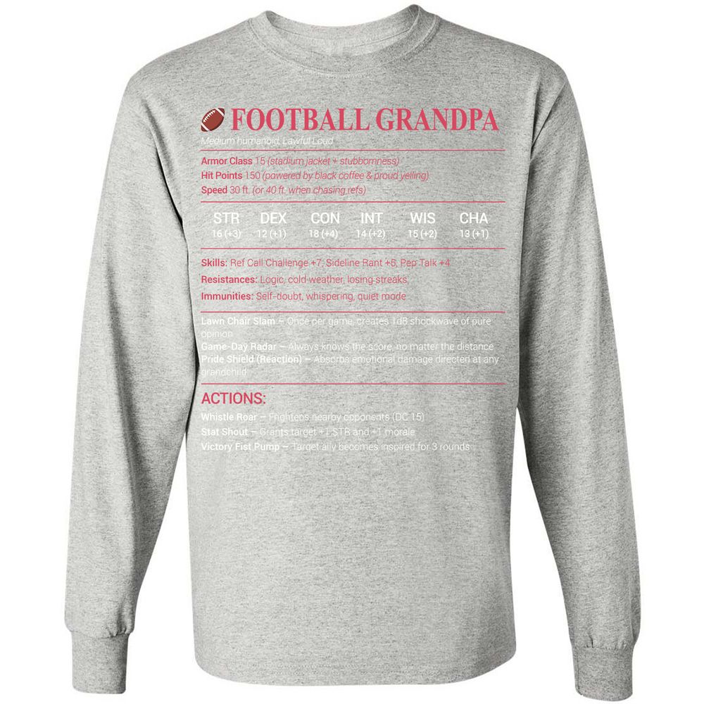 Football Grandpa Long Sleeve T-Shirt - Ash - 7