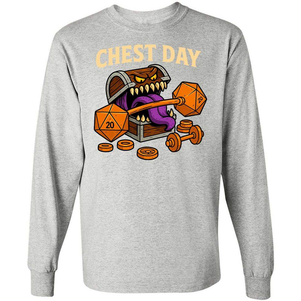 Chest Day Long Sleeve T-Shirt - Ash - 7