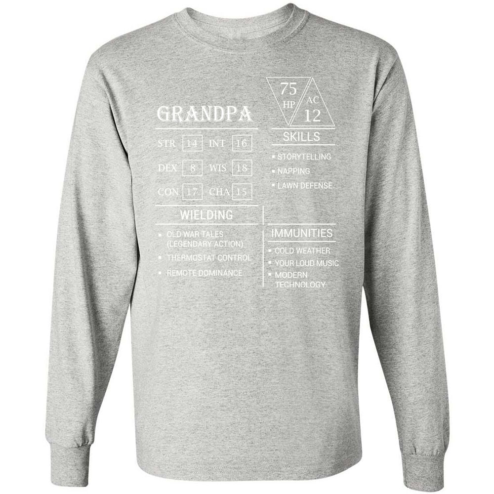 Grandpa Stats Long Sleeve T-Shirt - Ash - 7