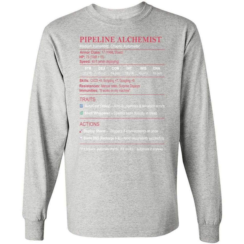 DEVOPS Stats (Pipeline Alchemist) Long Sleeve T-Shirt - Ash - 7