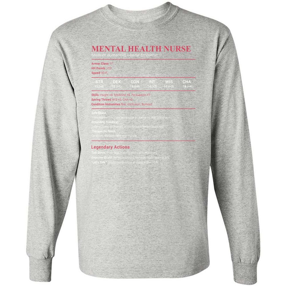 Mental Health Nurse Stats Long Sleeve T-Shirt - Ash - 7