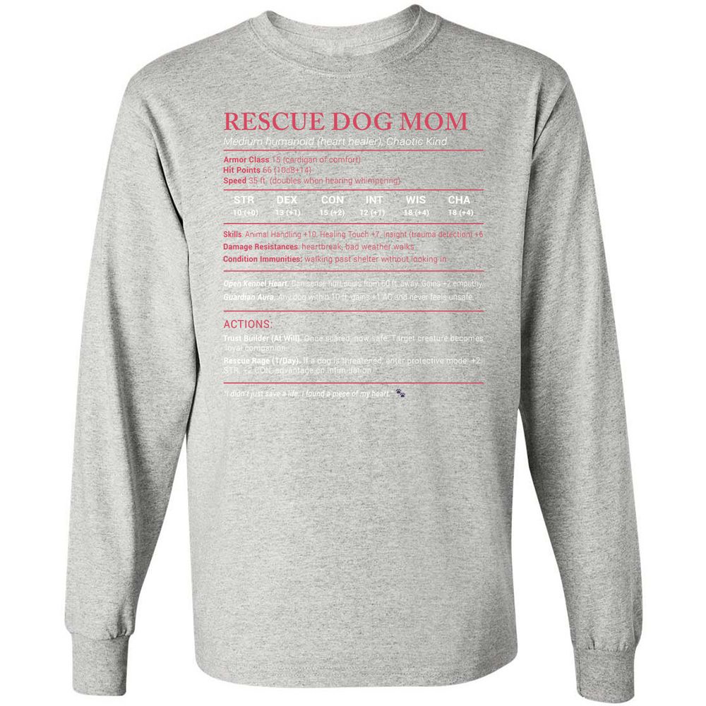Rescue Dog Mom Stats Long Sleeve T-Shirt - Ash - 7