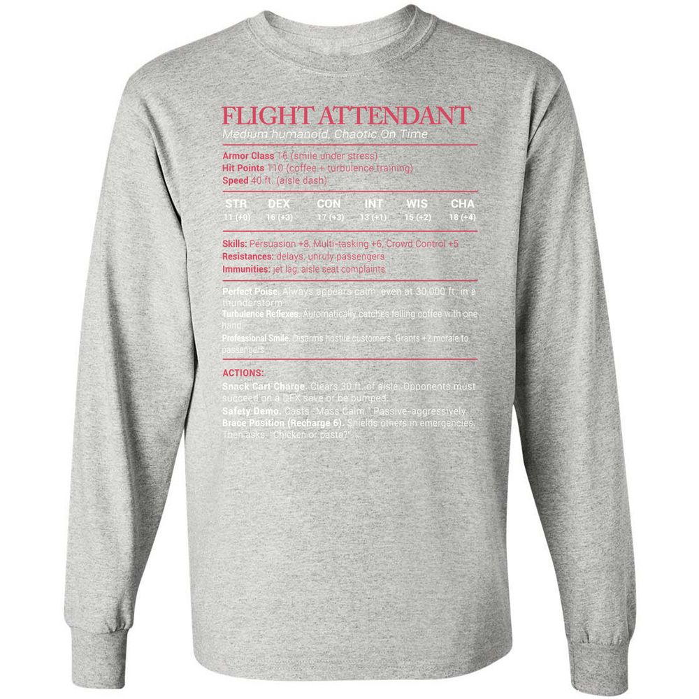 Flight Attendant Stats Long Sleeve T-Shirt - Ash - 7