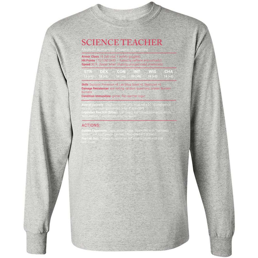Science Teacher Stats Long Sleeve T-Shirt - Ash - 7