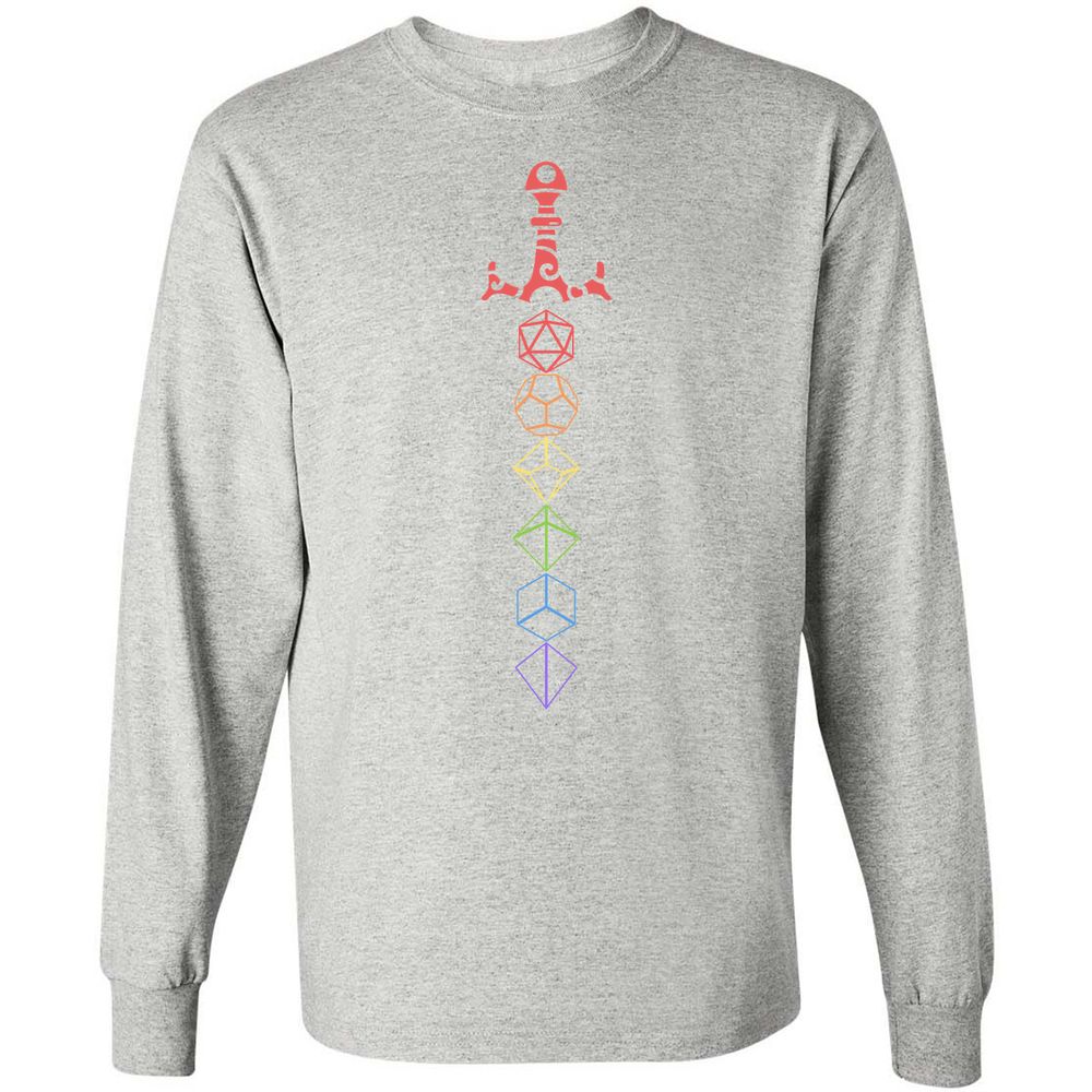 Rainbow Dice Sword LGBT Long Sleeve T-Shirt - Ash - 7